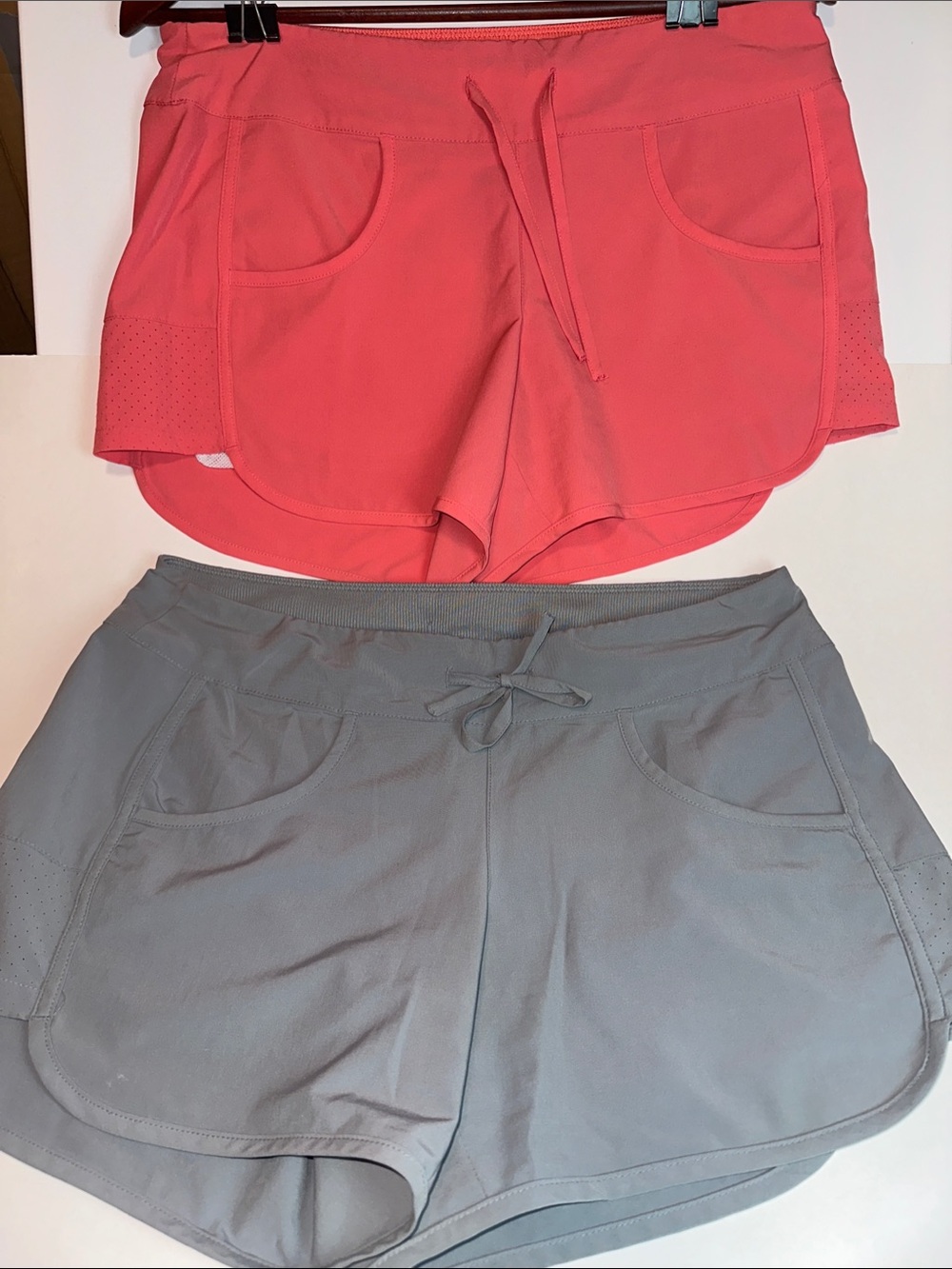 Magellan Outdoors 1-Gray & 1-Pink (x2) Athletic Short-shorts w/Drawstring Waist